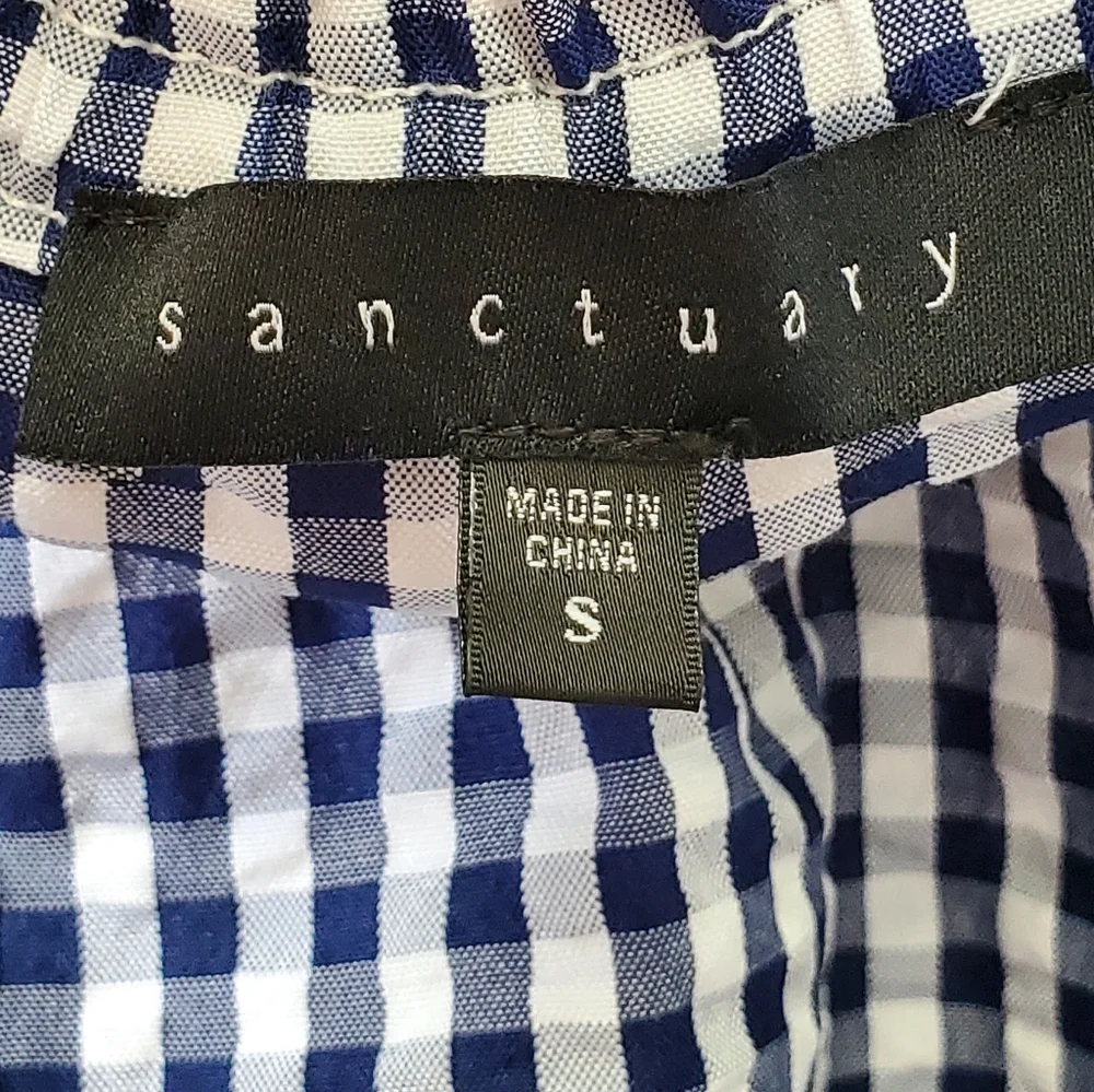 Sanctuary Claire Gingham Tie Front Top - Blue White Cottagecore Boho NWOT - Picture 3 of 11